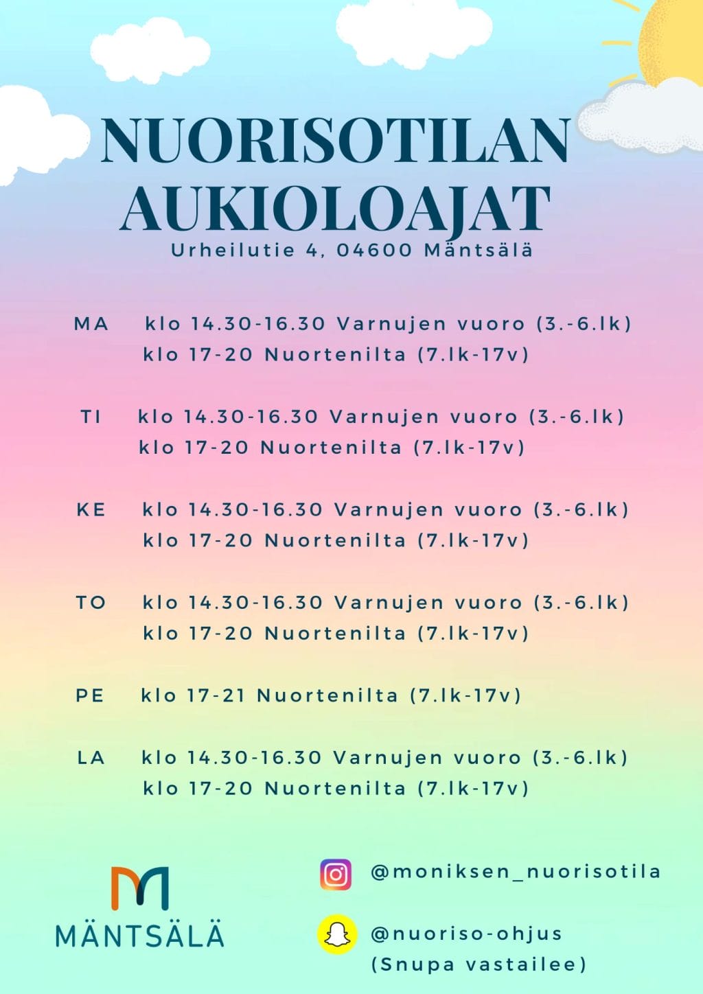 Nuorisotilan aukioloajat