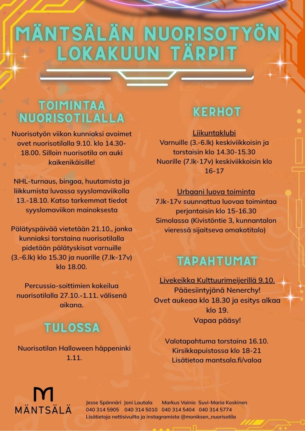 Lokakuun tärpit nuorisotilassa