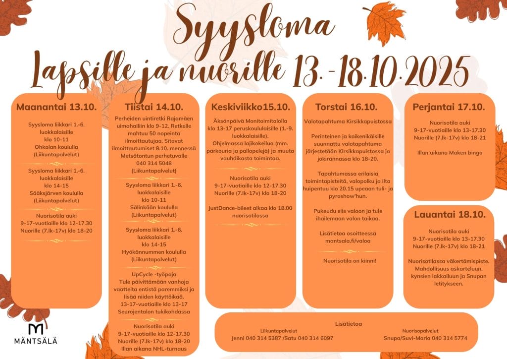 lasten ja nuorten syysloman ohjelma