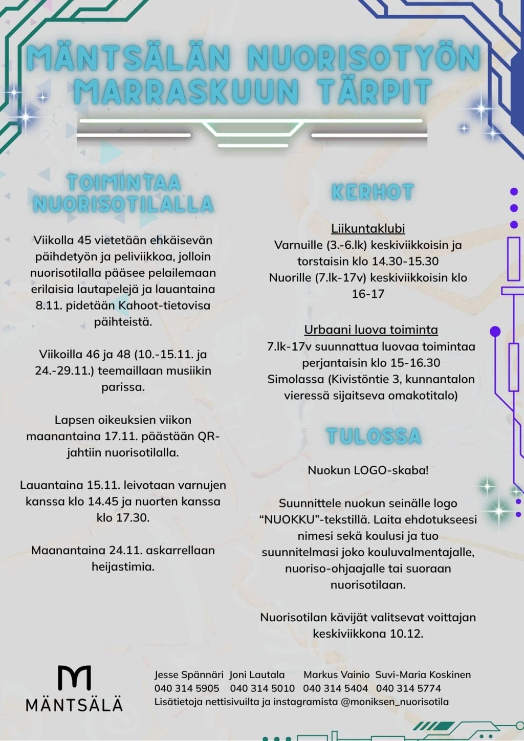 Mainos nuorisotyön marraskuun tärpeistä